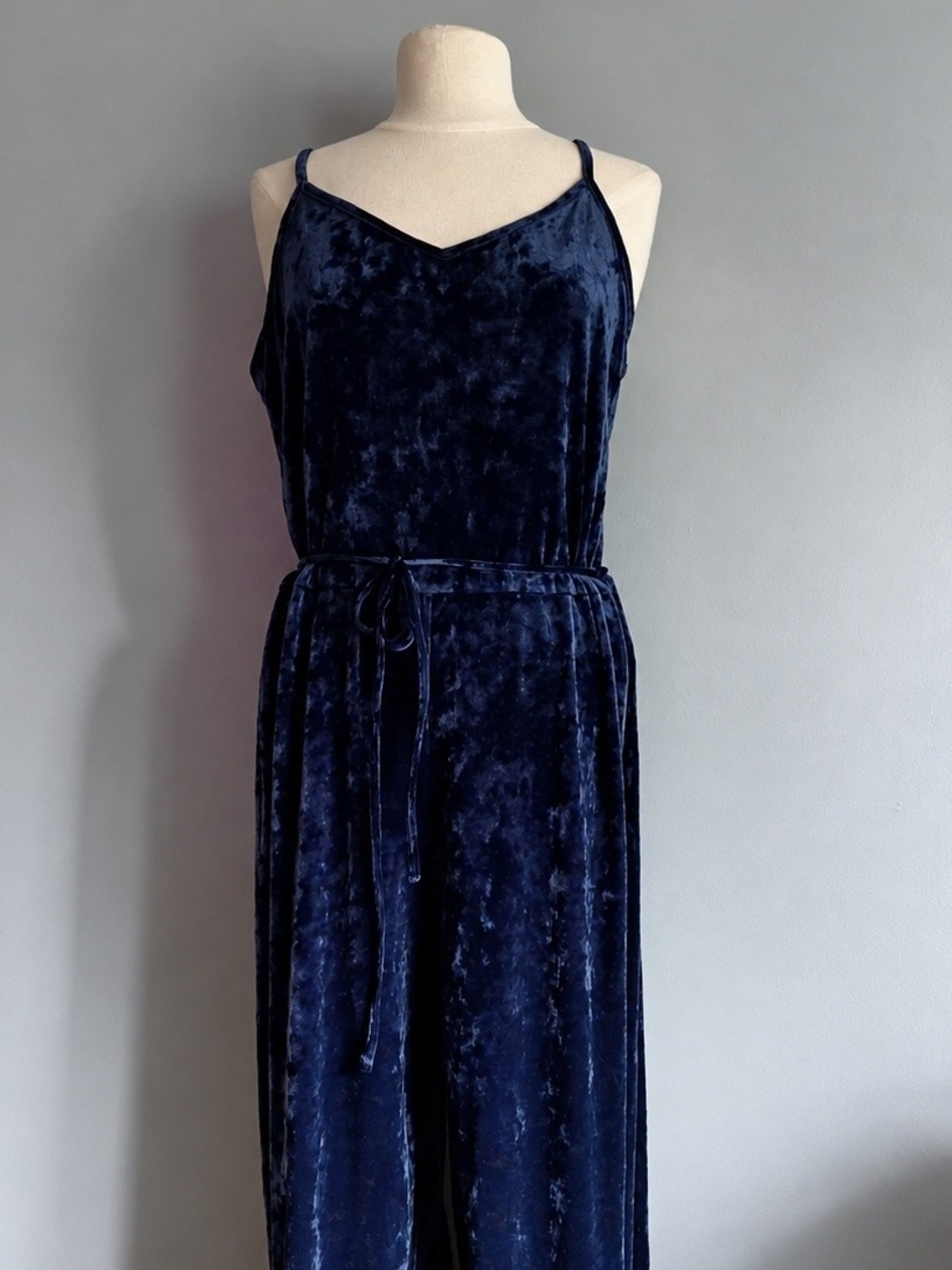Aerie Navy Blue Crushed Velvet Wide Leg Jumpsuit Large